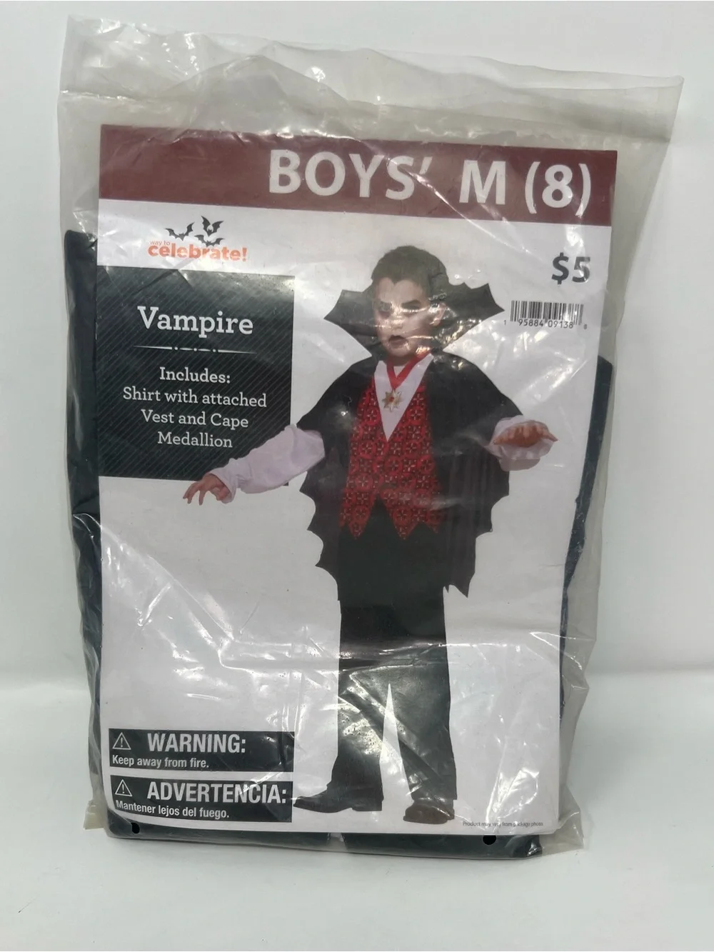 Vampire Boys Costume Size Medium 8 Shirt Vest Cape Medallion New In Package